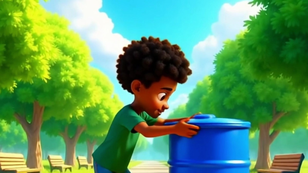 Child covering a barrel