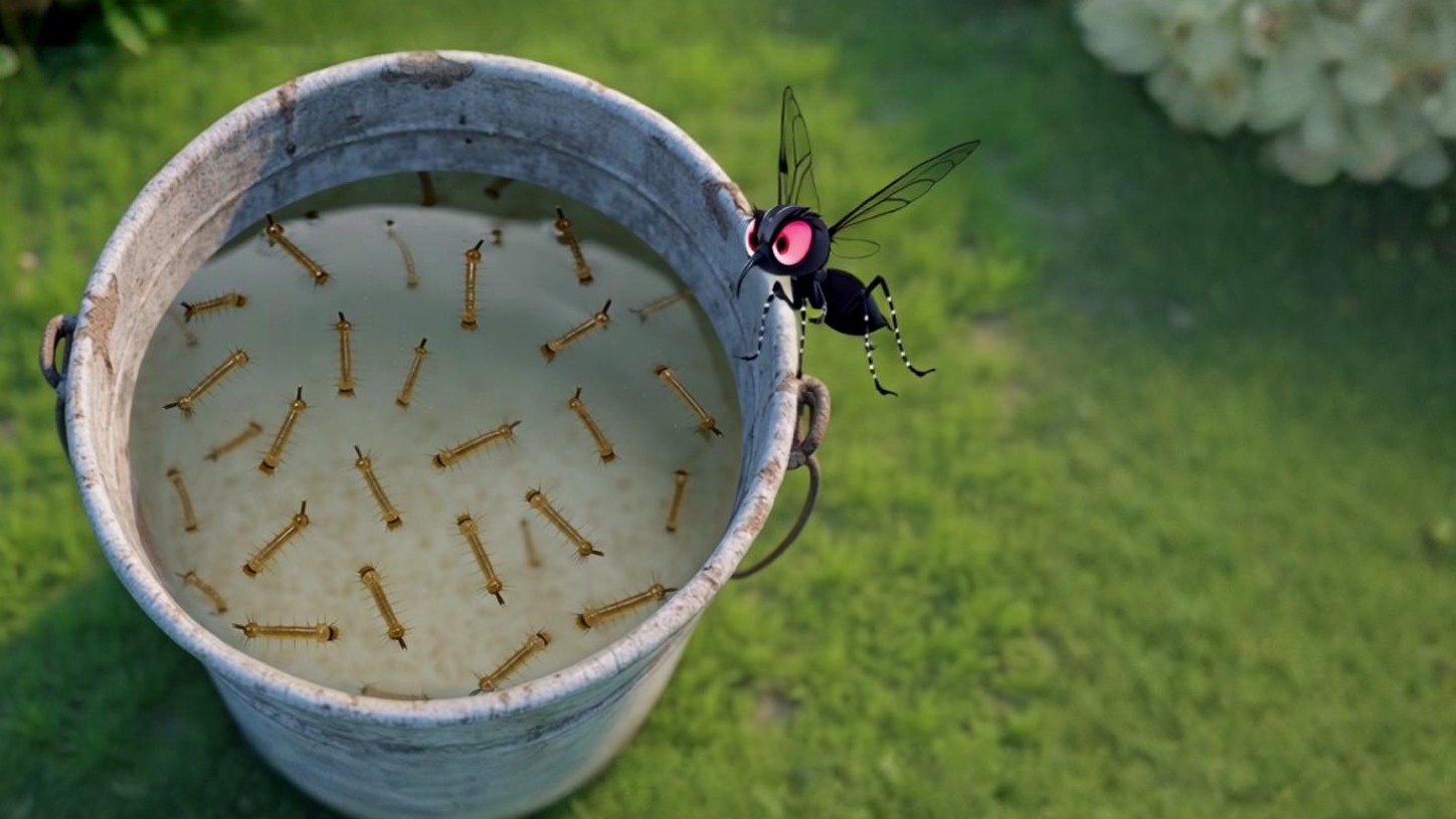 Mosquito larvae in a forgotten bucket of water